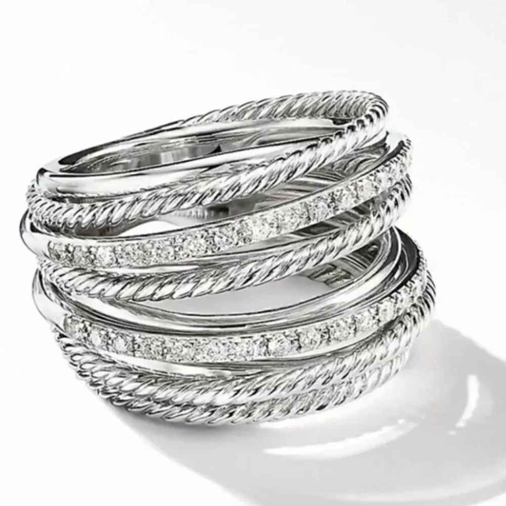 The Moderne Statement band ring in 925 & white sapphire sz 6